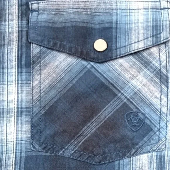 Ariat‎ Retro Fit Plaid Western Snap Button Long Sleeve Shirt Men"s M Blue White - Picture 9 of 9
